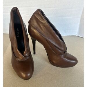 ALDO Brown Leather High Heel Shoes Ankle Boots Size 39 Eu 9 US 8.5